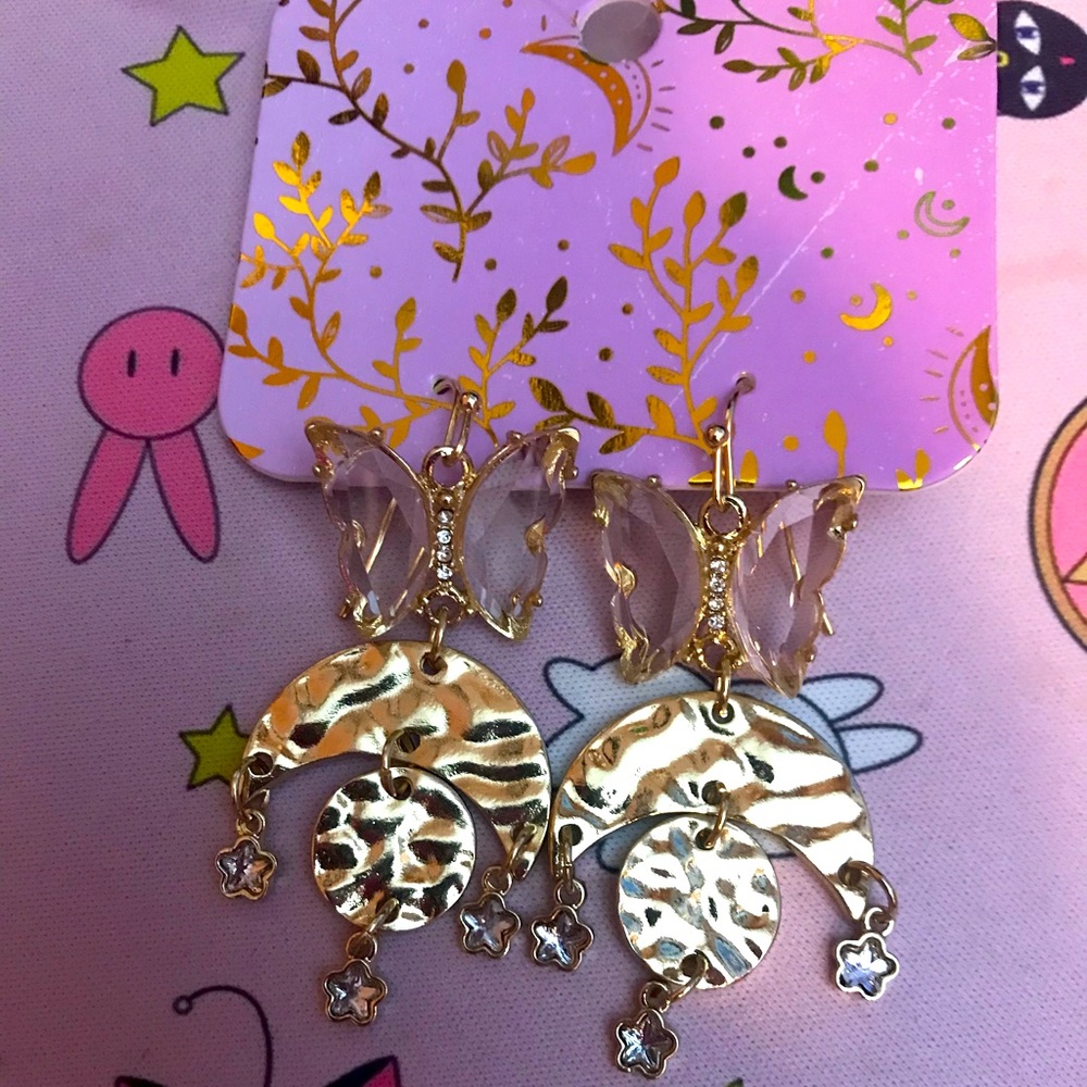 Butterfly moon drop earrings